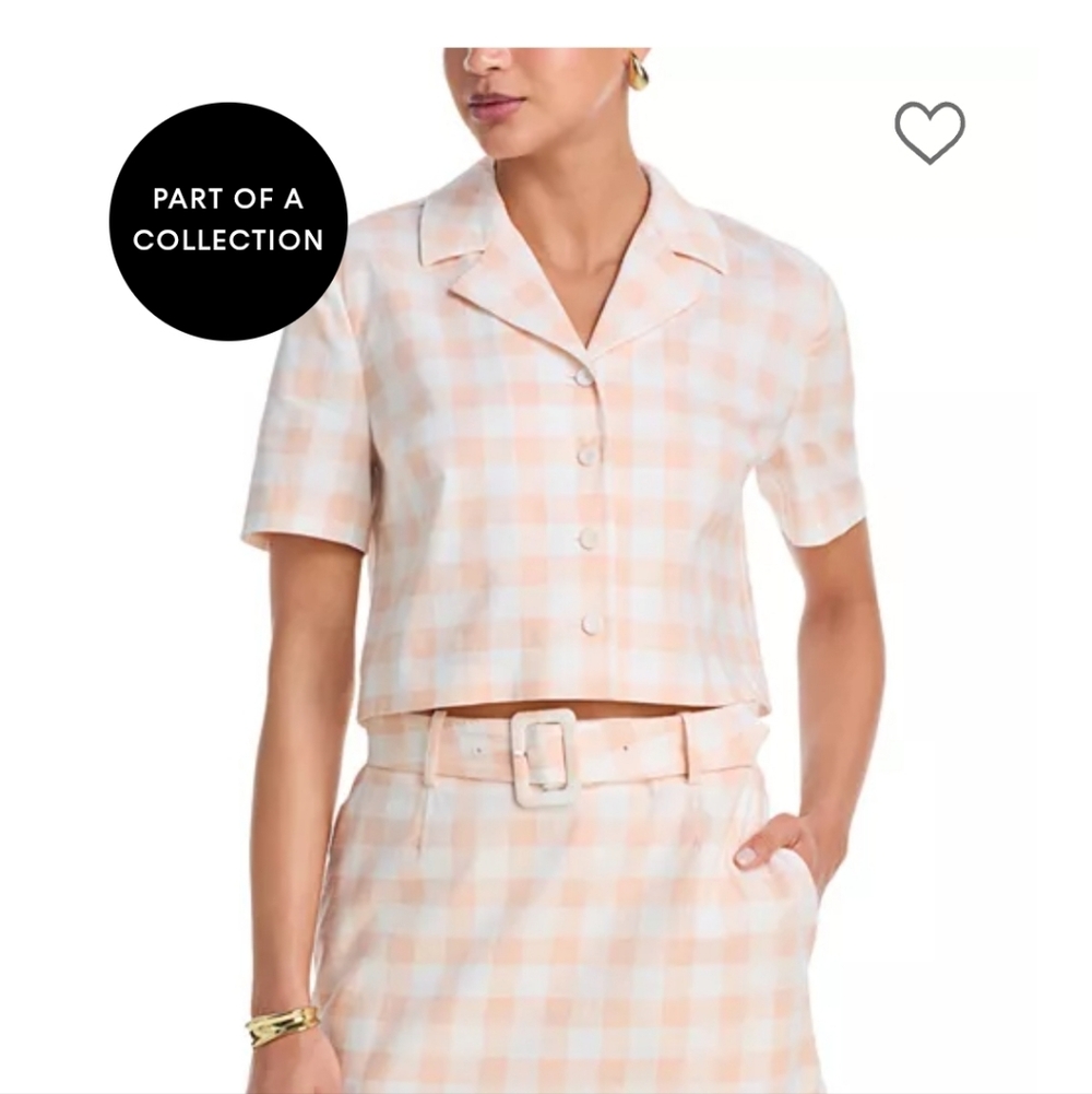 FRENCH CONNECTION Aspen Gingham Cropped Shirt 2 New With Tags Seashell Gingham